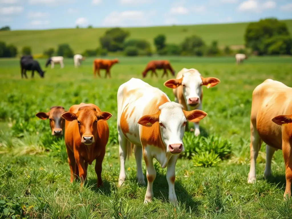 A healthy herd of livestock grazing in a field, showcasing Bash Pharma's contributions to livestock health.