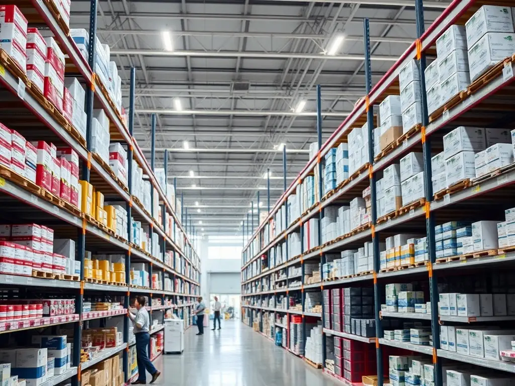 A warehouse filled with pharmaceutical products ready for distribution, illustrating the efficiency and scale of trading operations.